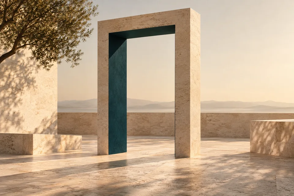 تكوين معماري مفاهيمي لباب مفتوح، مستلهم من هوية New Door